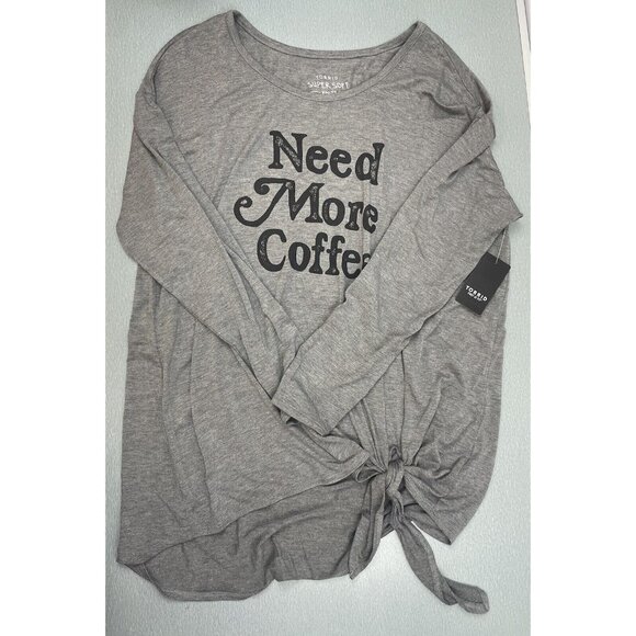 Torrid Women "Need More Coffee" Super Soft Grey Tie Front Tunic Tee Size 00 M/L - Picture 3 of 10